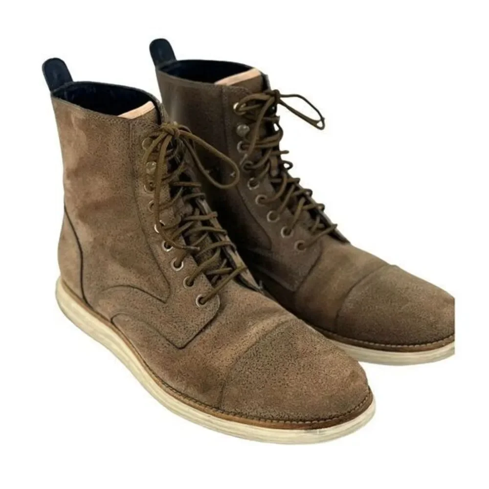 Cole Haan Lunargrand Lace Combat Cap Toe Boots Beige Suede Mens Size 10 M C12018